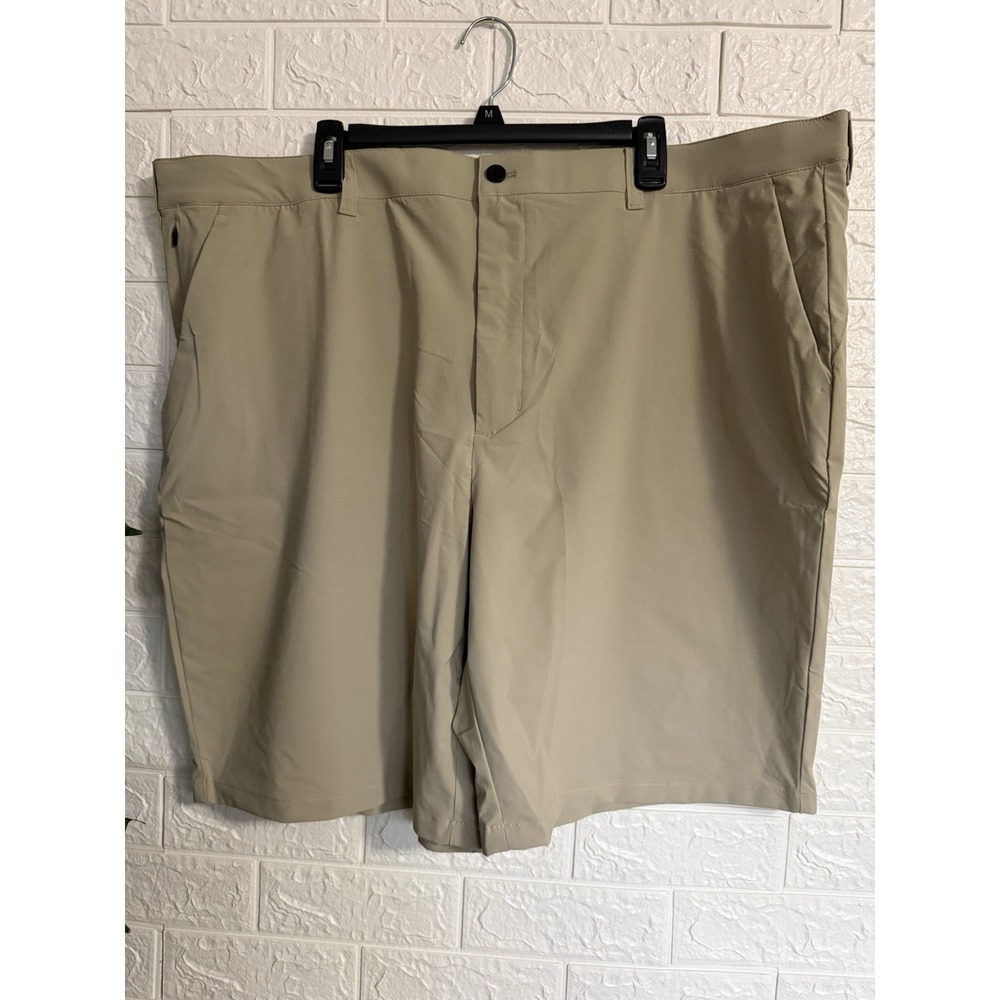 Puli Men Golf Shorts Tan Stretch Woven Waterproof Chino Flat Front Size 46